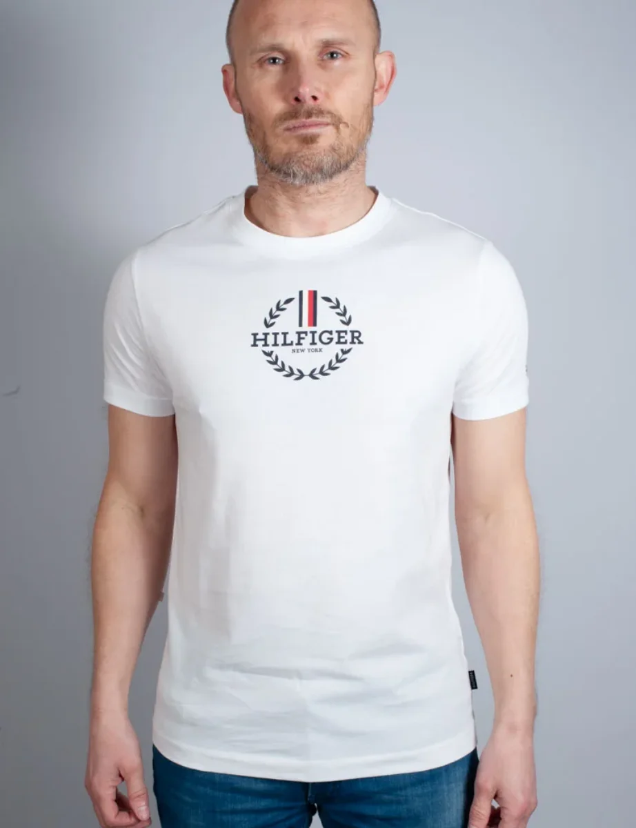 Tommy Hilfiger Global Stripe Archive Crest Logo T-Shirt | White