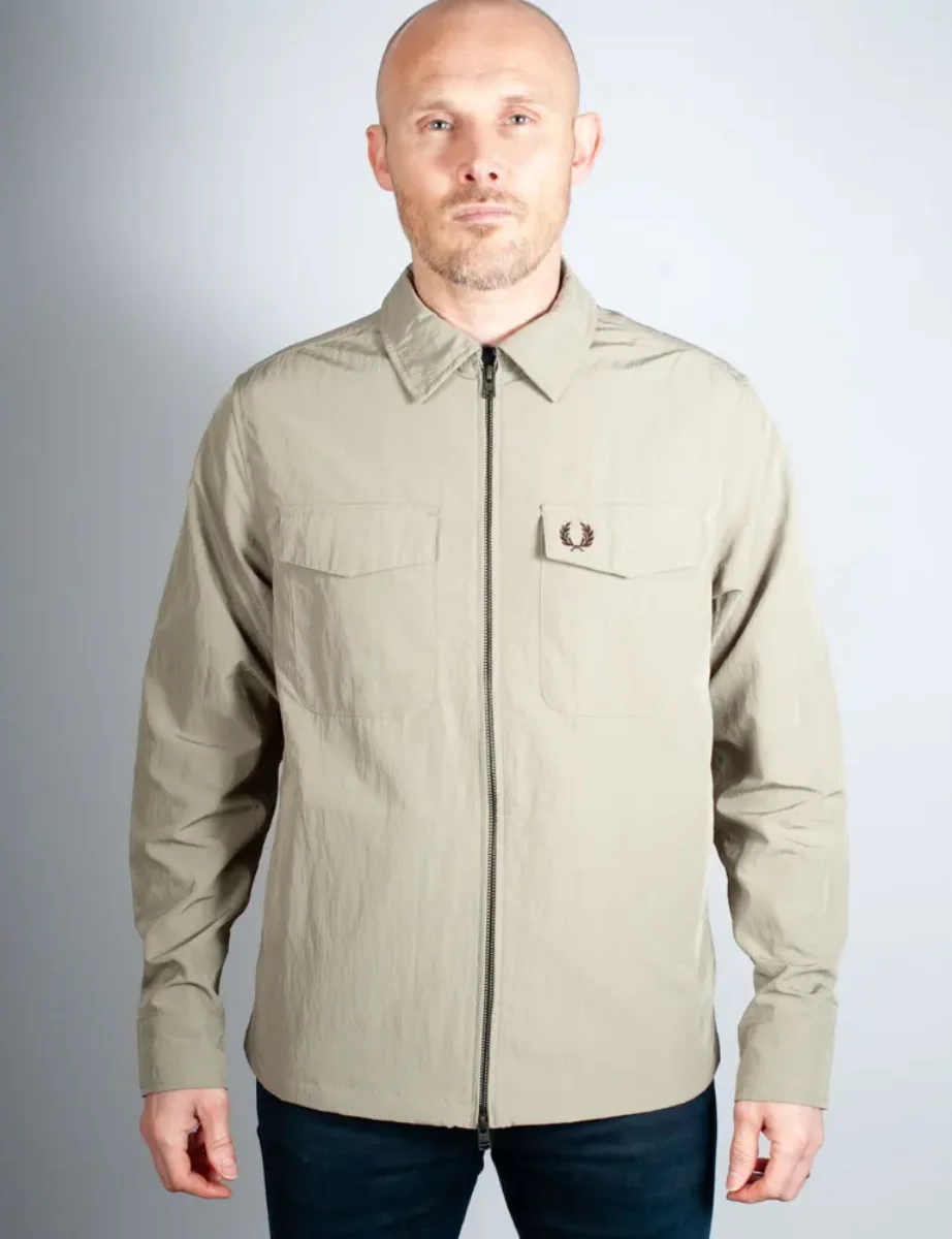 Fred Perry Zip-Through Overshirt | Warm Grey