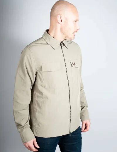 Fred Perry Zip-Through Overshirt | Warm Grey