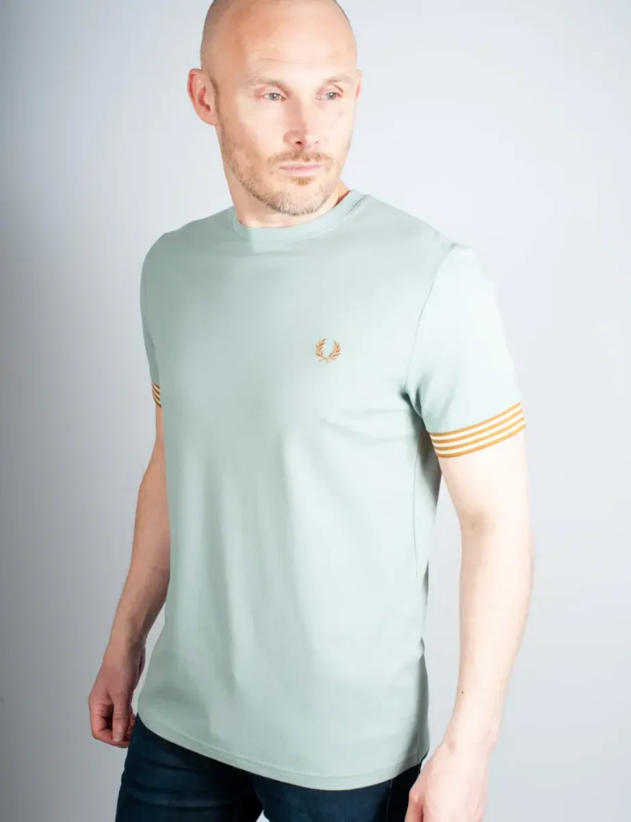 Fred Perry Striped Cuff Pique T-Shirt | Silver Blue