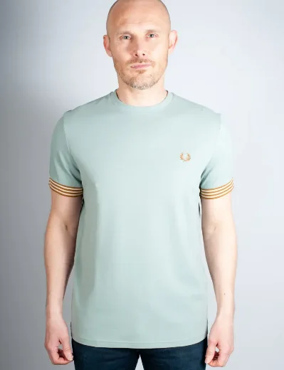 Fred Perry Striped Cuff Pique T-Shirt | Silver Blue