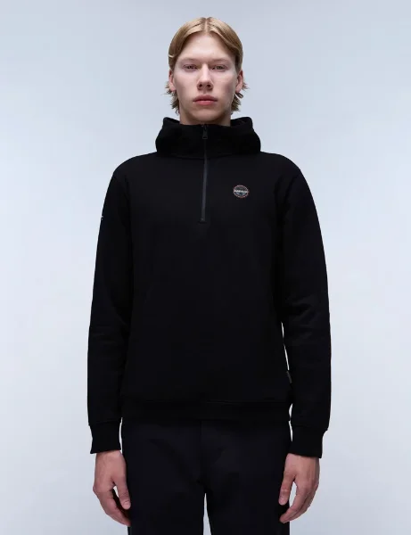 Napapijri B-Badge Half Zip Hoody | Black Napapijri B-Badge Half Zip Hoody | Black