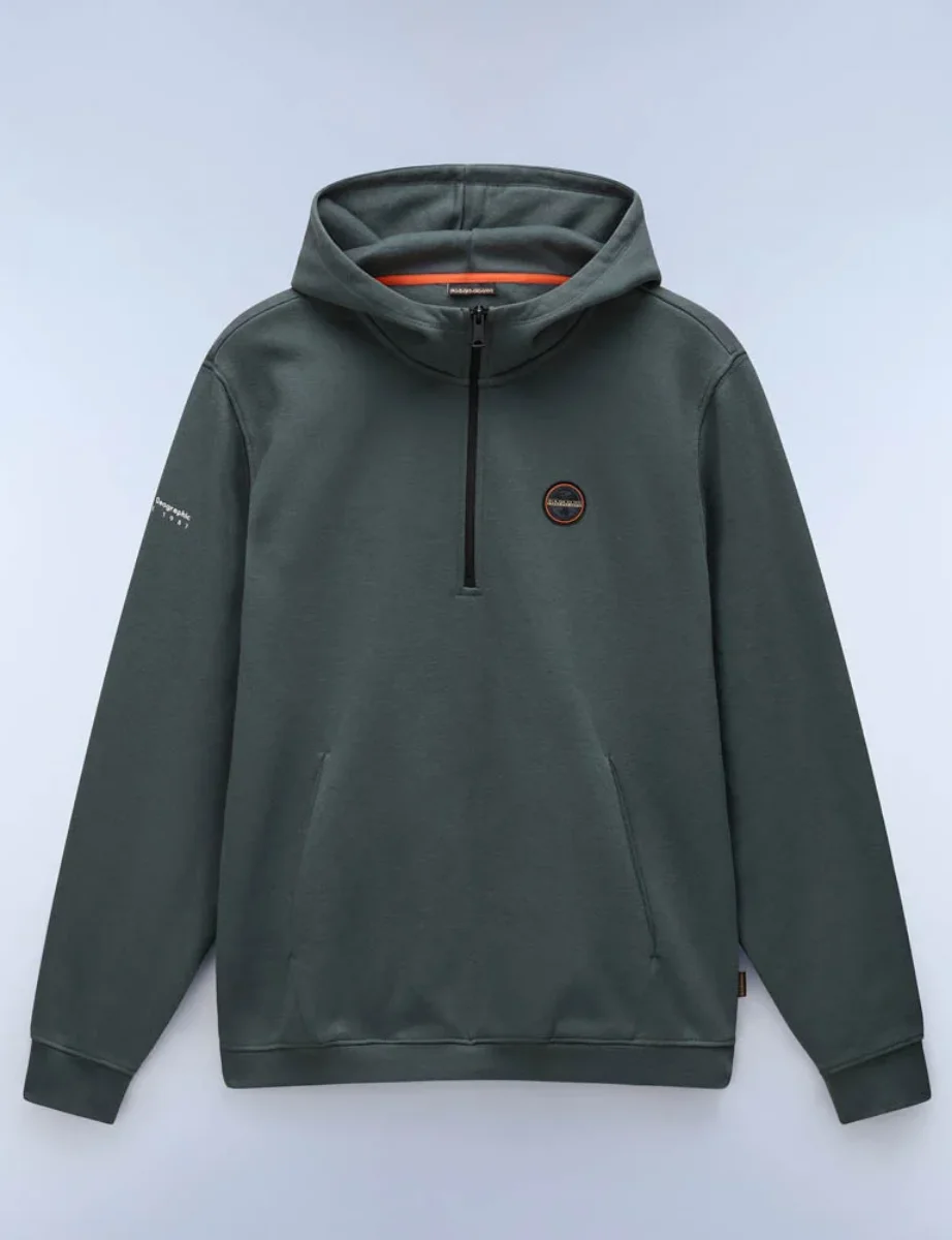 Napapijri B-Badge Half Zip Hoody | Green Urban