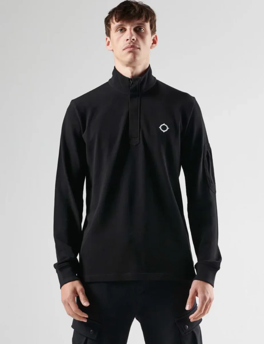 Ma Strum Long Sleeve Funnel Polo | Jet Black