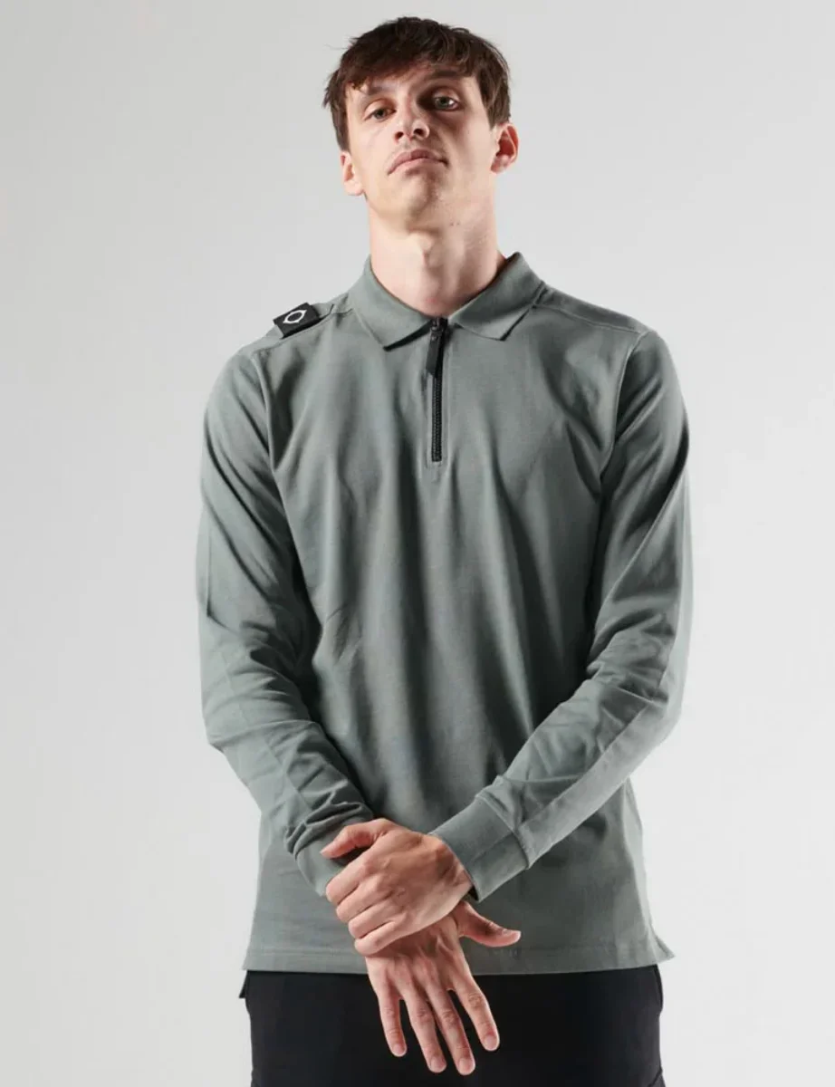 Ma.Strum LS Zip Neck Polo | Sedona Grey