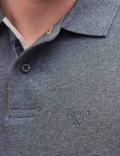 Barbour Essential Long Sleeve Tartan Pique Polo | Slate Marl