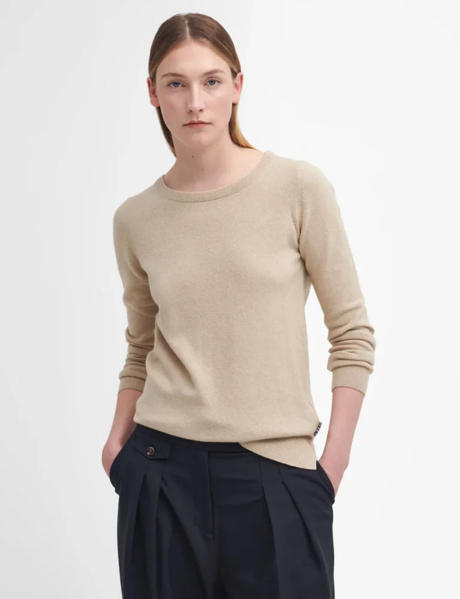 Barbour Women's Pendle Crew Neck Knitted Jumper | Honey/Hessian Tartan