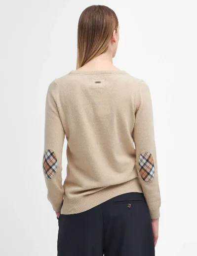 Barbour Women's Pendle Crew Neck Knitted Jumper | Honey/Hessian Tartan