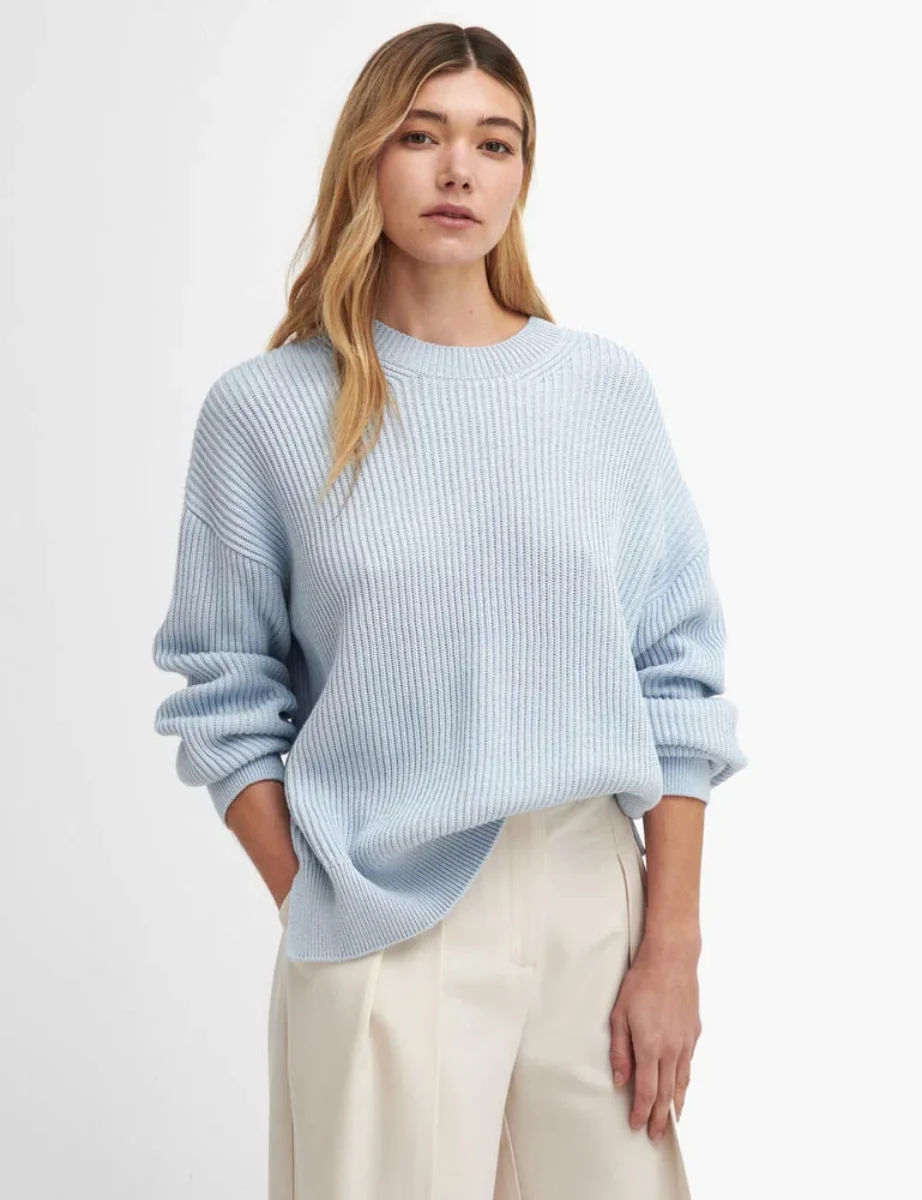 Barbour Women's Rib-Stitch Knitted Jumper | Pearl Blue