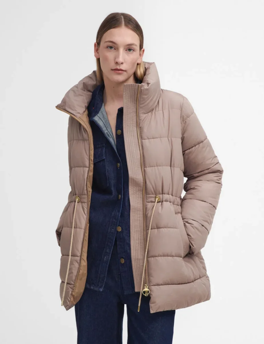 Barbour Womens Manning Puffer Jacket | Honey/Ancient Loden Tartan