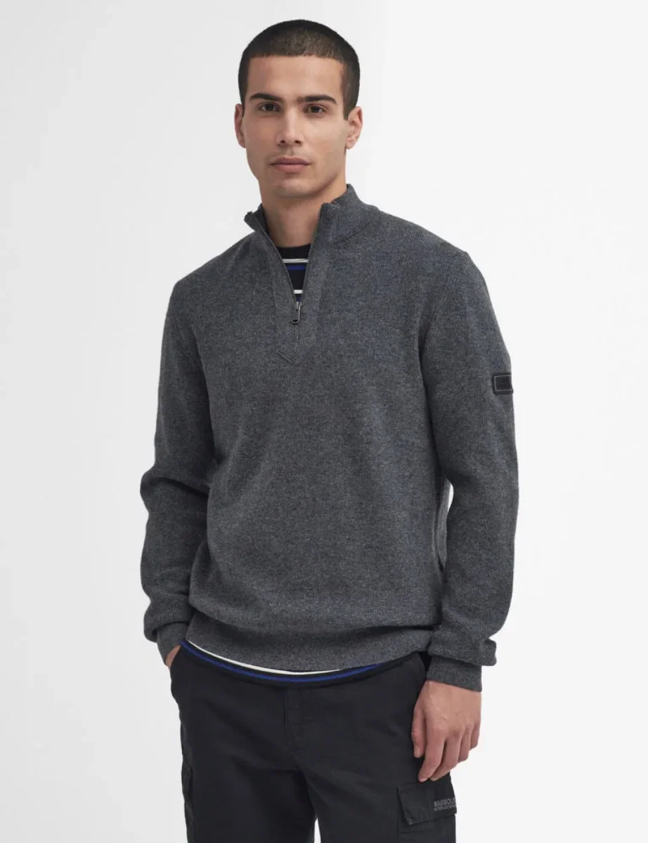 Barbour Intl Crawley Funnel Neck Jumper | Charcoal Marl