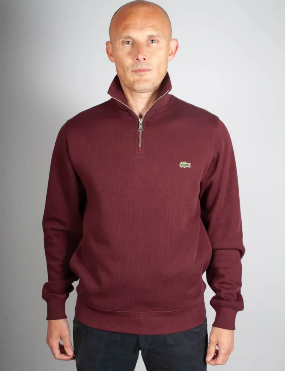 Lacoste Zip Funnel Neck Cotton Sweater | Espresso