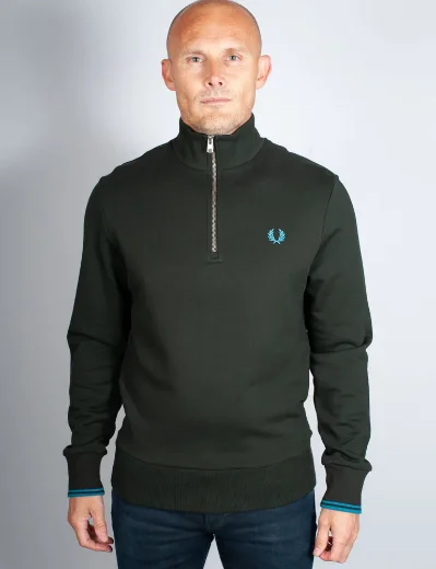 Fred Perry Half Zip Sweatshirt | Night Green / Ocean