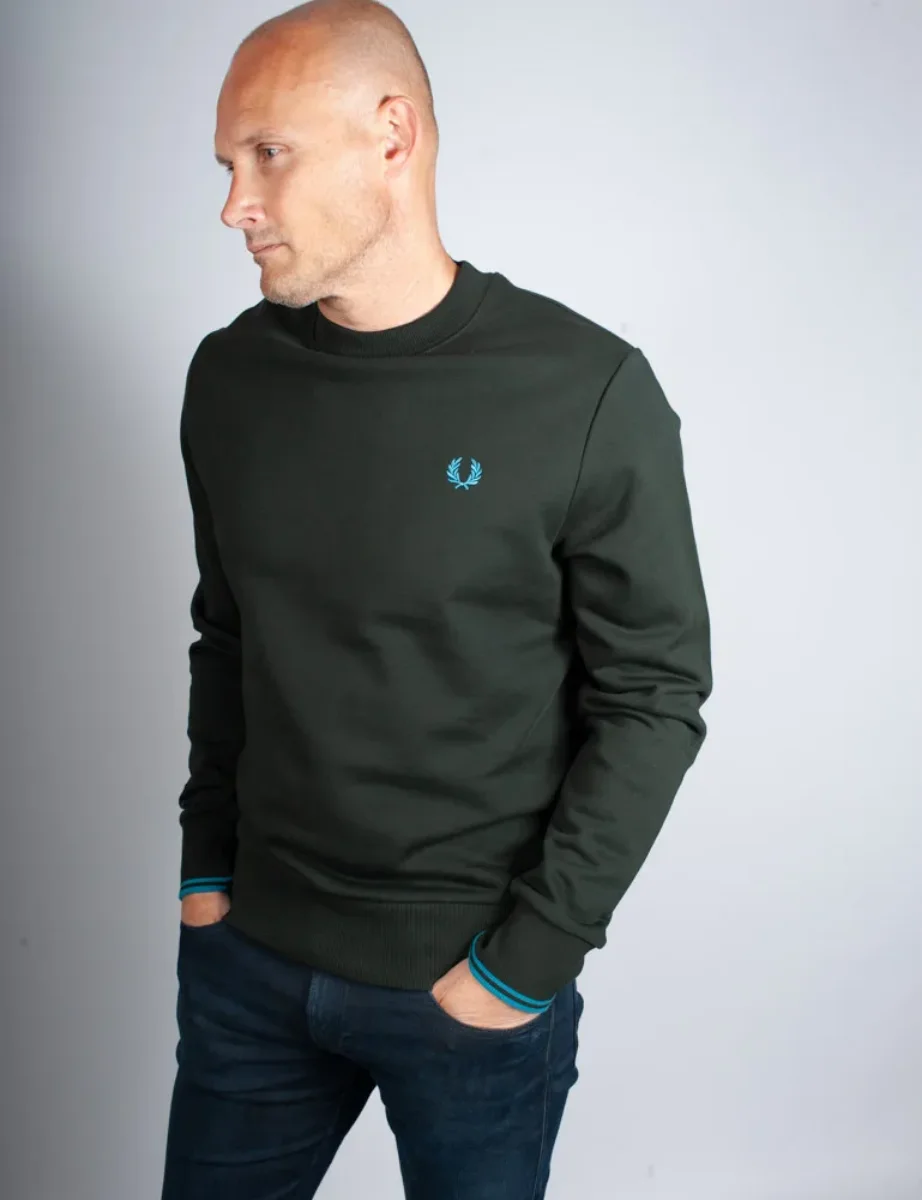 Fred Perry Crew Neck Sweatshirt | Night Green / Ocean