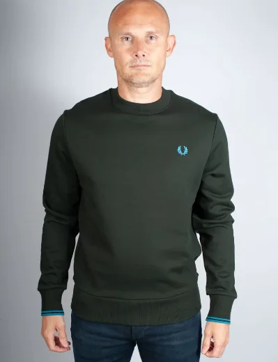 Fred Perry Crew Neck Sweatshirt | Night Green / Ocean