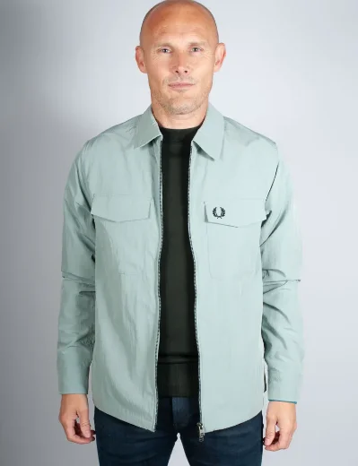 Fred Perry Textured Zip-Through Overshirt | Silver Blue