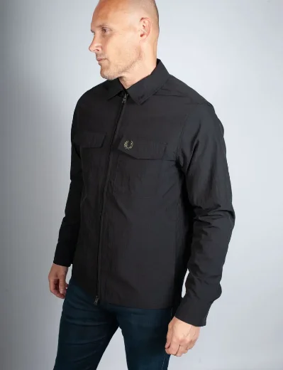 Fred Perry Textured Zip-Through Overshirt | Black