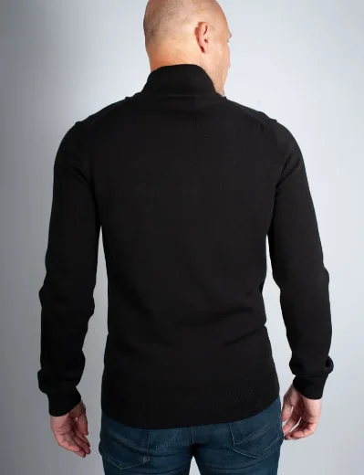 Lacoste Quarter Zip Organic Cotton Knit Jumper | Black