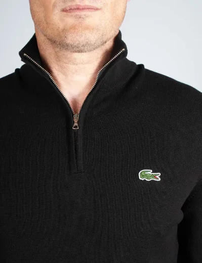 Lacoste Quarter Zip Organic Cotton Knit Jumper | Black