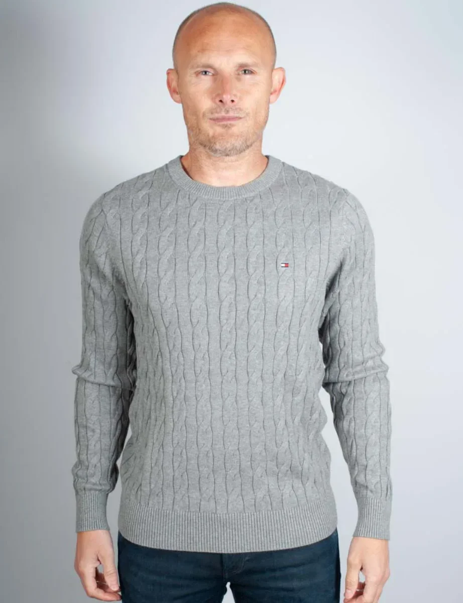 Tommy Hilfiger Classic Cable Crew Neck Jumper | Mid Grey Marl