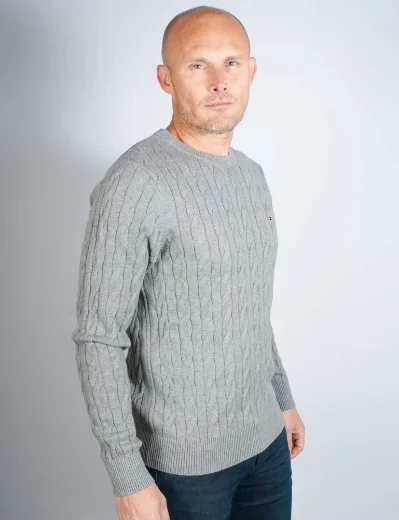 Tommy Hilfiger Classic Cable Crew Neck Jumper | Mid Grey Marl