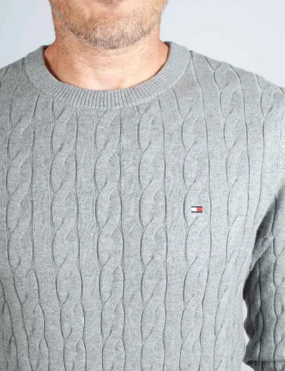 Tommy Hilfiger Classic Cable Crew Neck Jumper | Mid Grey Marl