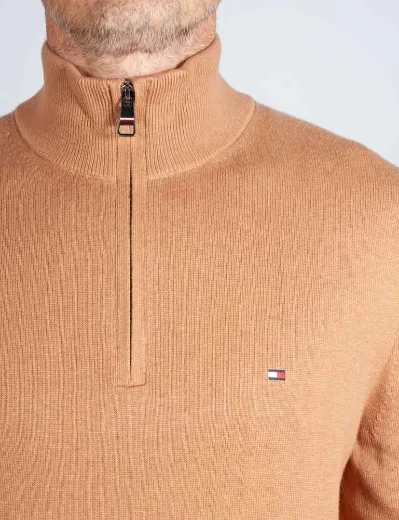 Tommy Hilfiger Pima Cotton Cashmere Half Zip Knit | Sand