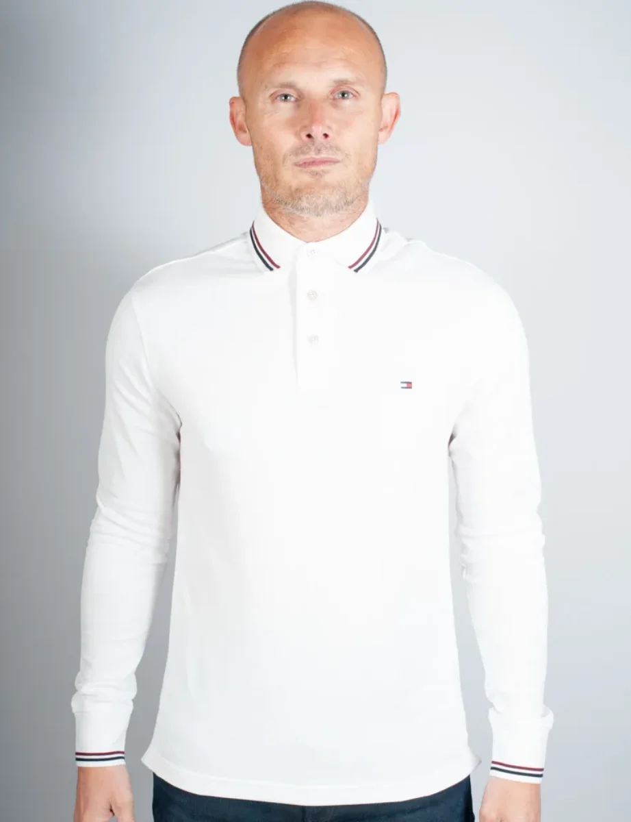 Tommy Hilfiger Tipped Long Sleeve Slim Polo Shirt | White