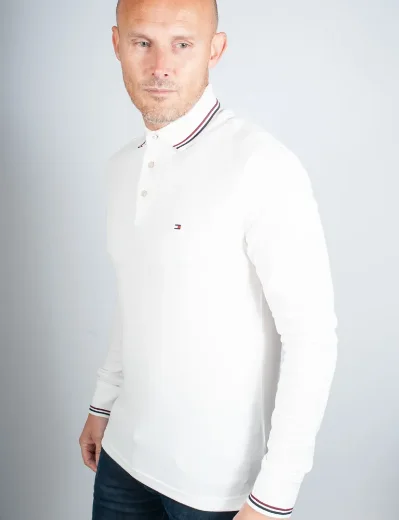 Tommy Hilfiger Tipped Long Sleeve Slim Polo Shirt | White