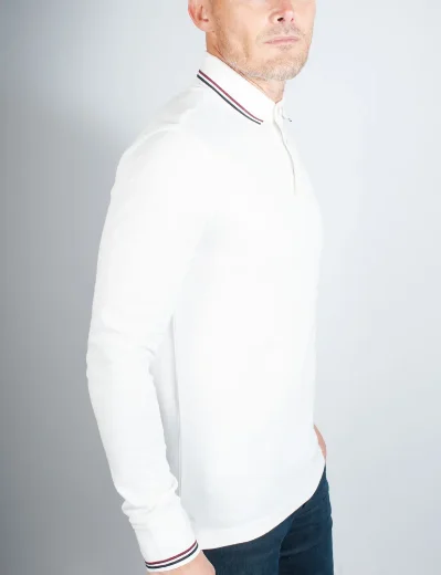 Tommy Hilfiger Tipped Long Sleeve Slim Polo Shirt | White