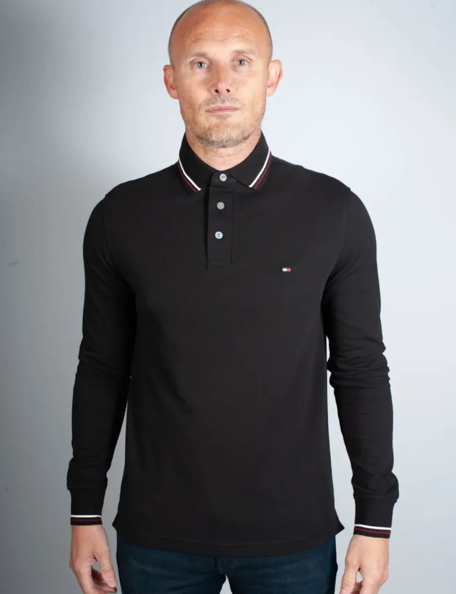 Tommy Hilfiger Tipped Long Sleeve Slim Polo Shirt | Black