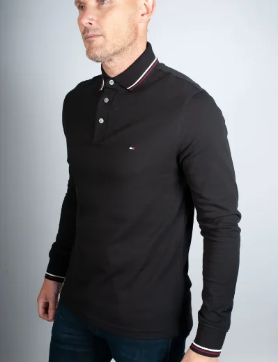 Tommy Hilfiger Tipped Long Sleeve Slim Polo Shirt | Black