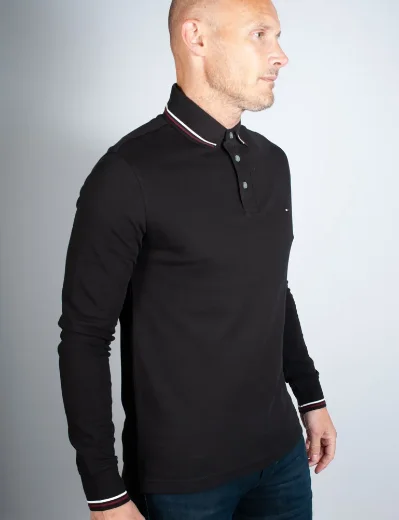 Tommy Hilfiger Tipped Long Sleeve Slim Polo Shirt | Black