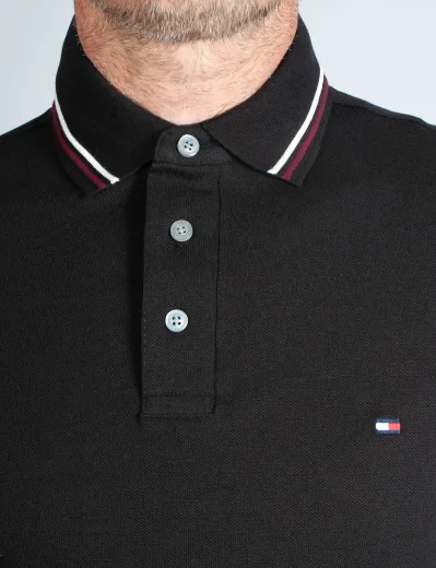 Tommy Hilfiger Tipped Long Sleeve Slim Polo Shirt | Black