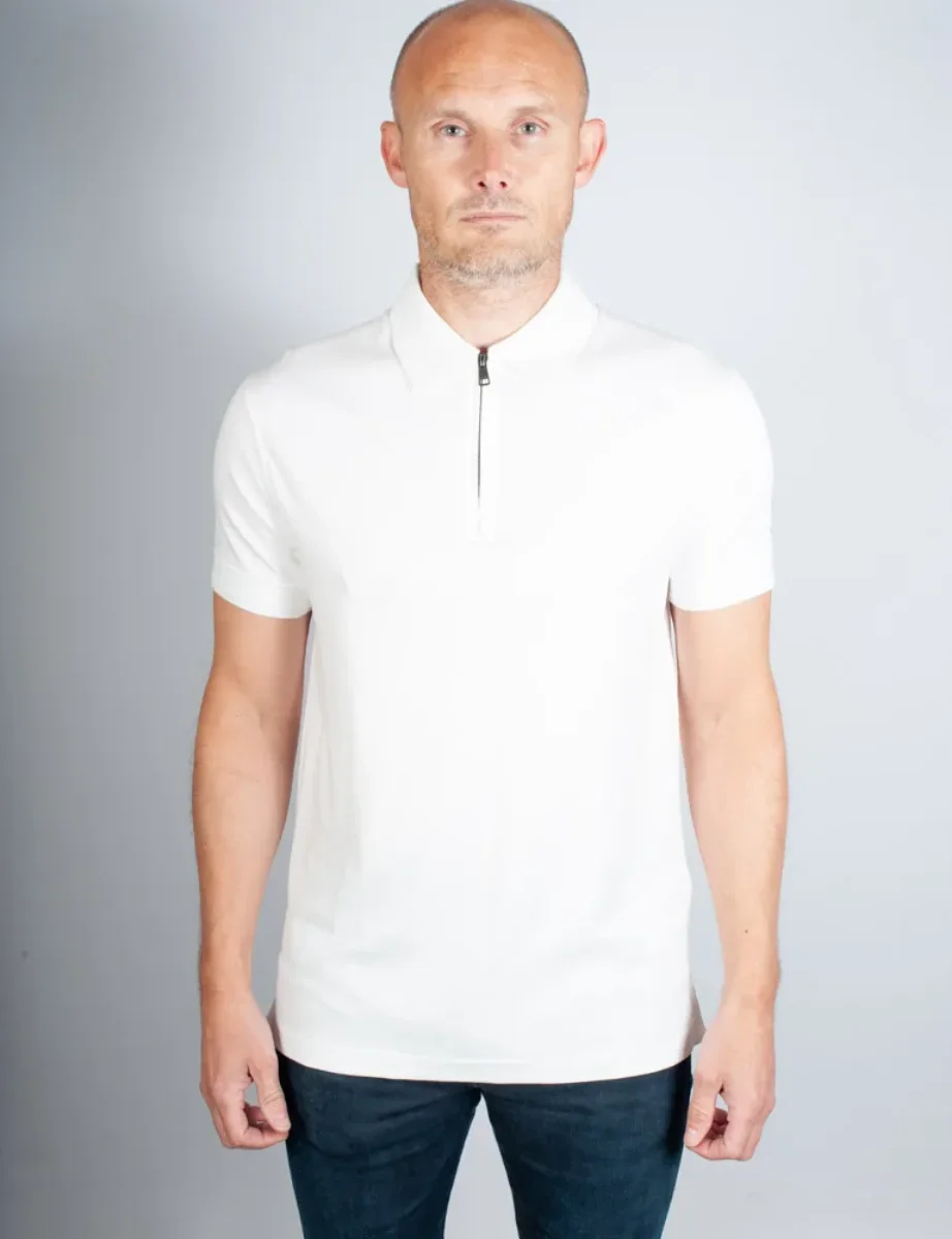 Tommy Hilfiger Zip Placket Slim Interlock Polo Shirt  | Ecru