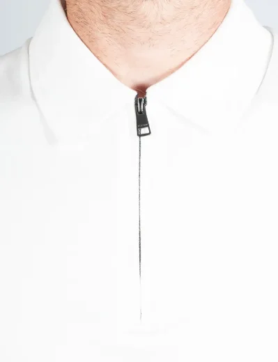 Tommy Hilfiger Zip Placket Slim Interlock Polo Shirt  | Ecru