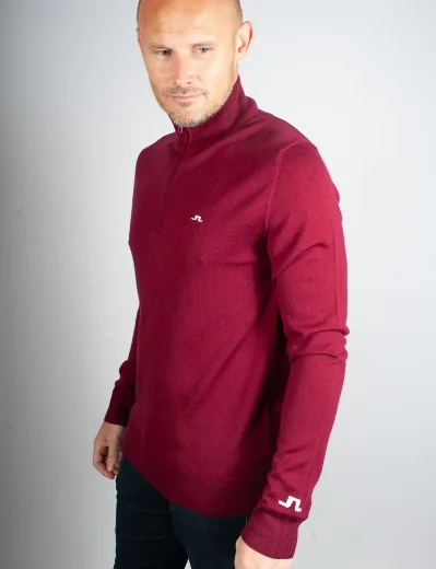 J.Lindeberg Kian Half Zip Knitted Sweater | Cabernet