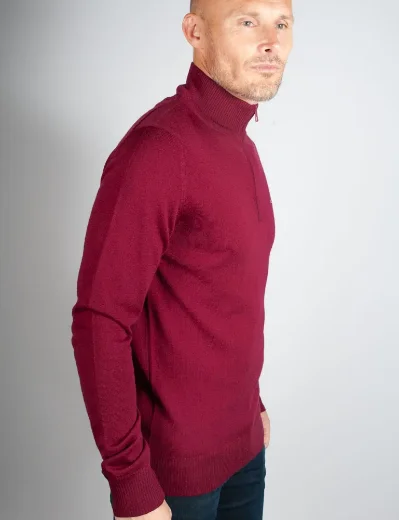 J.Lindeberg Kian Half Zip Knitted Sweater | Cabernet