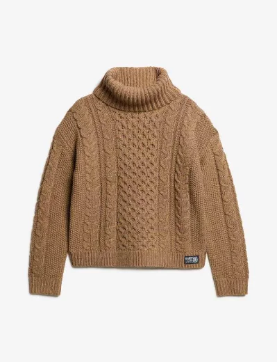 Superdry Women's Cable Roll Neck Jumper / Caramel Twist