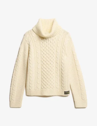 Superdry Women's Cable Roll Neck Jumper / Ecru