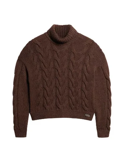 Superdry Women's Chain Cable Knit Polo Jumper / Brown Chicory Twist