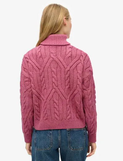 Superdry Women's Twist Cable Knit Polo Jumper / Papaya Pink Twist