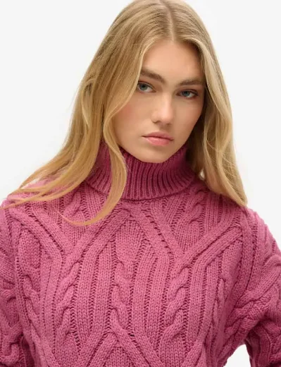 Superdry Women's Twist Cable Knit Polo Jumper / Papaya Pink Twist