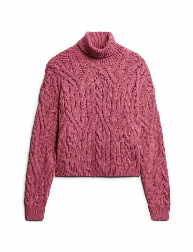 Superdry Women's Twist Cable Knit Polo Jumper / Papaya Pink Twist