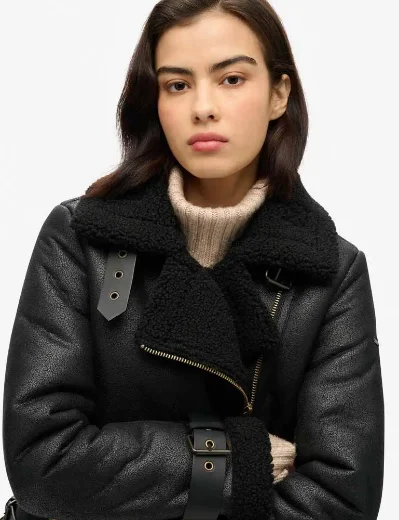 Superdry Women's Faux Shearling Aviator Jacket / Black