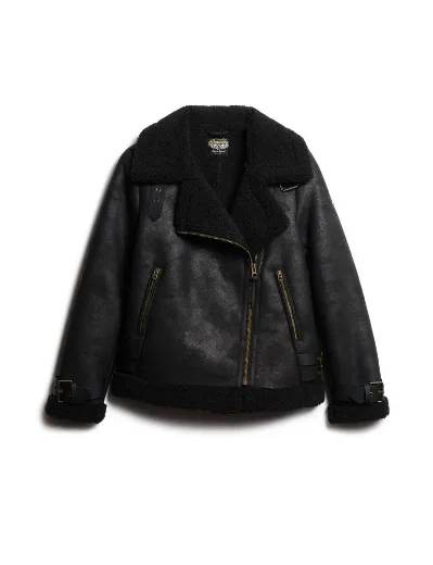 Superdry Women's Faux Shearling Aviator Jacket / Black