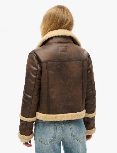 Superdry Women's Faux Shearling Cropped Aviator Jacket / Dark Brown