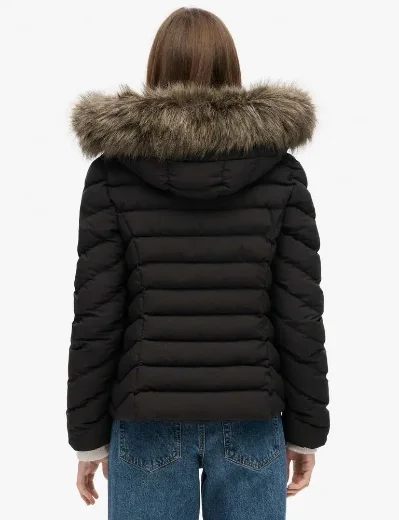 Superdry Fuji Faux Fur Hooded Padded Jacket / Black