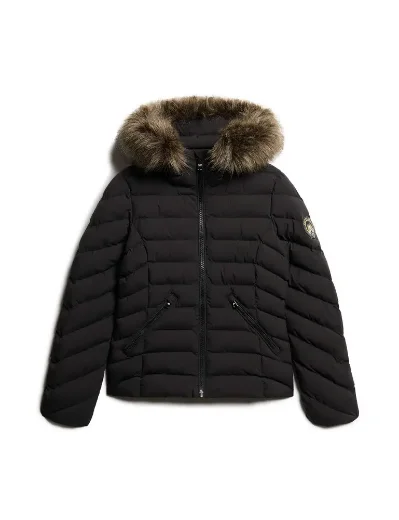 Superdry Fuji Faux Fur Hooded Padded Jacket / Black