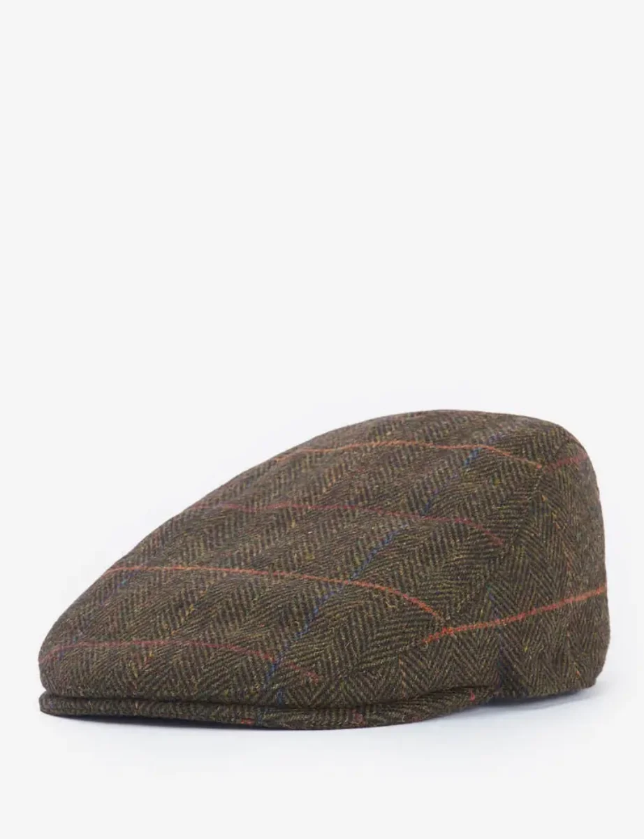 Barbour Men's Cheviot Flat Cap | Olive Herringbone